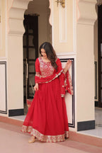 Teeya Creation Red Color Faux Georgette Embroidery Work Wedding Wear Long Gown | Grocsy