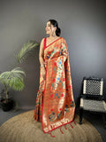 Joban Fashion Reddish Pink Mughal-Inspired Motifs Soft Silk Paithani Saree | Grocsy