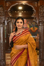 Very Much Indian Handloom Cotton Viscose Ilkal Saree Bright Beige Yellow | Grocsy