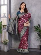 Joban Fashion Banarasi Magenta Woven Soft Silk Saree | Grocsy