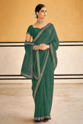 PR Fashion Green Georgette Embroidery Lace Saree | Grocsy