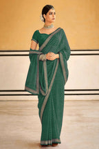 PR Fashion Green Georgette Embroidery Lace Saree | Grocsy