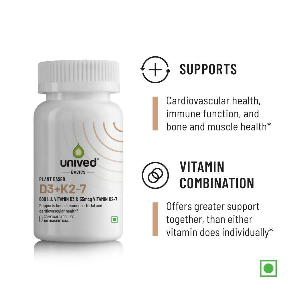 Unived Basics D3+K2 (MK-7) | Vegan Vitamin D3 600 IU & Vitamin K2-7 | Grocsy