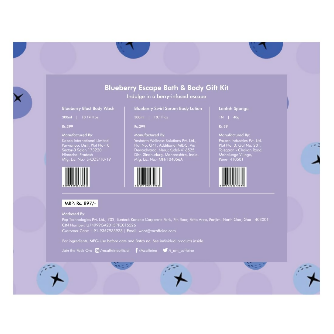 mCaffeine Blueberry Escape Bath & Body Gift Kit Set | Grocsy