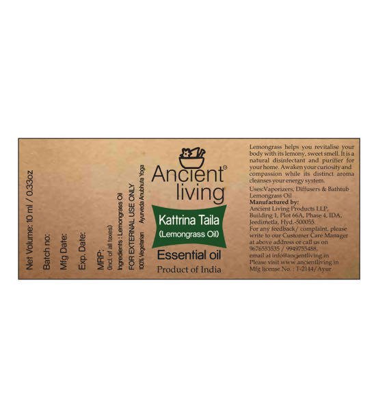 Ancient Living Kattrina Taila (Lemongrass Oil) Essential Oil | Grocsy