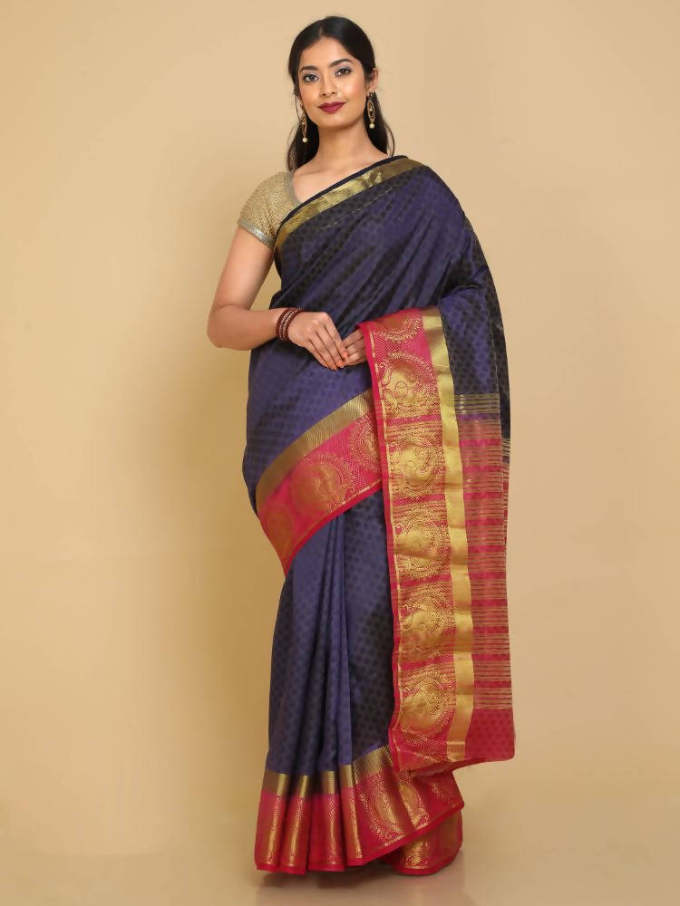 Kalamandir Floral Navy Blue Pashmina Saree | Grocsy