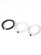 NVR Set of 3 Black & White crystal beaded Bracelet for Men & Women | Grocsy