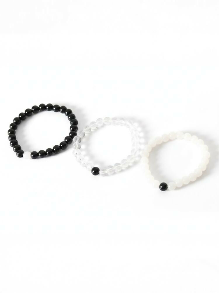 NVR Set of 3 Black & White crystal beaded Bracelet for Men & Women | Grocsy