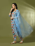Myshka Women's Multi Printed Cotton Straight Party Kurta Set With Dupatta | Grocsy
