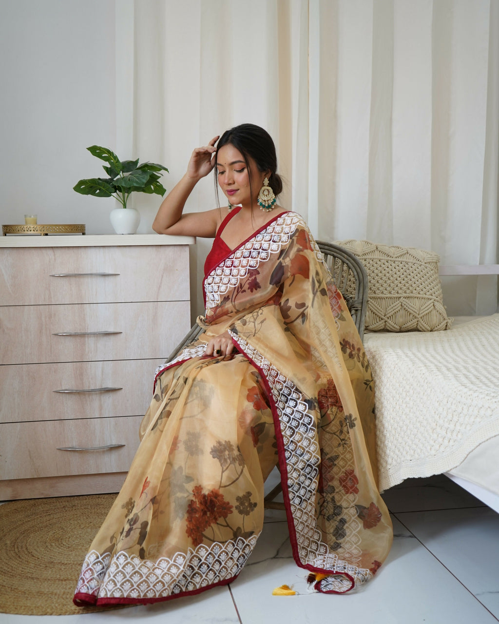 Vamsee 3 Latkan Brown Organza Saree | Grocsy