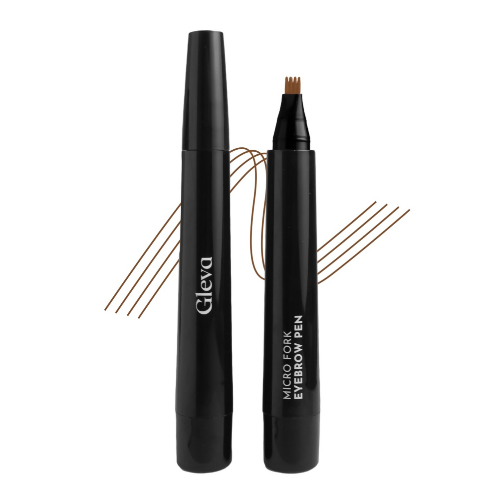 Gleva Eyebrow Pen with 4 Micro-Fork Tip Applicator - Light Brown | Grocsy