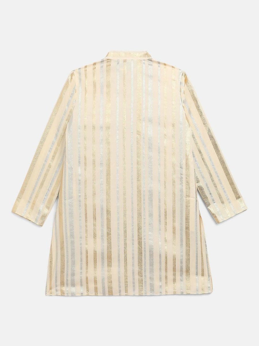 Ahalyaa Cream Crepe Foil Print Kids Kurta Churidar Set For Boys | Grocsy