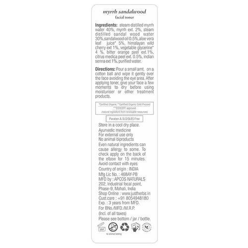 Just Herbs Myrrh Sandalwood Facial Toner | Grocsy