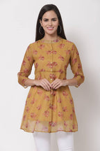 Myshka Women's Traditional Organza Printed Printed 3/4 Sleeve Round Neck Casual Multicolor Tunic | Grocsy