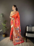 Joban Fashion Orange Floral Paithani Sarees | Grocsy