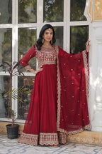 Joban Fashion Maroon Georgette Sequence Embroidery Work Kurta Set | Grocsy