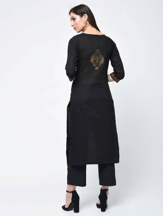 Aniyah Cotton Block Printed Latest Black Straight Kurta (AN-122K) | Grocsy