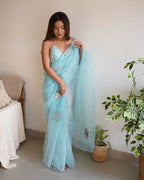 Vamsee Ena Sky Organza Saree | Grocsy