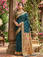 Shree Shyam Fashion Teal Soft Silk Saree | Grocsy