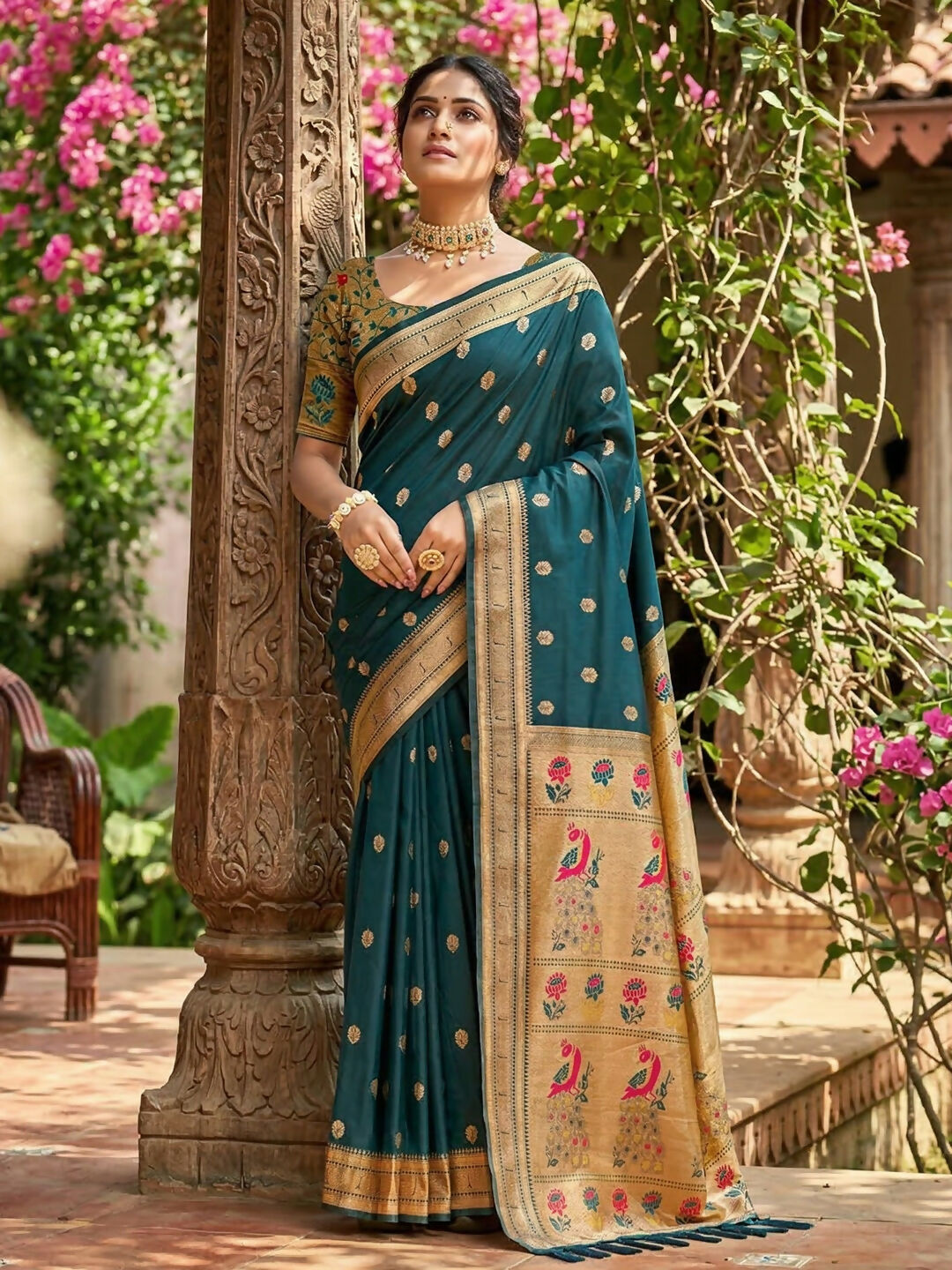 Shree Shyam Fashion Teal Soft Silk Saree | Grocsy