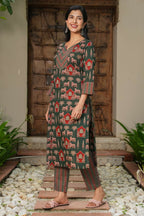 Aramya Green Soft Cotton Abstract Straight Kurta for Women | Grocsy