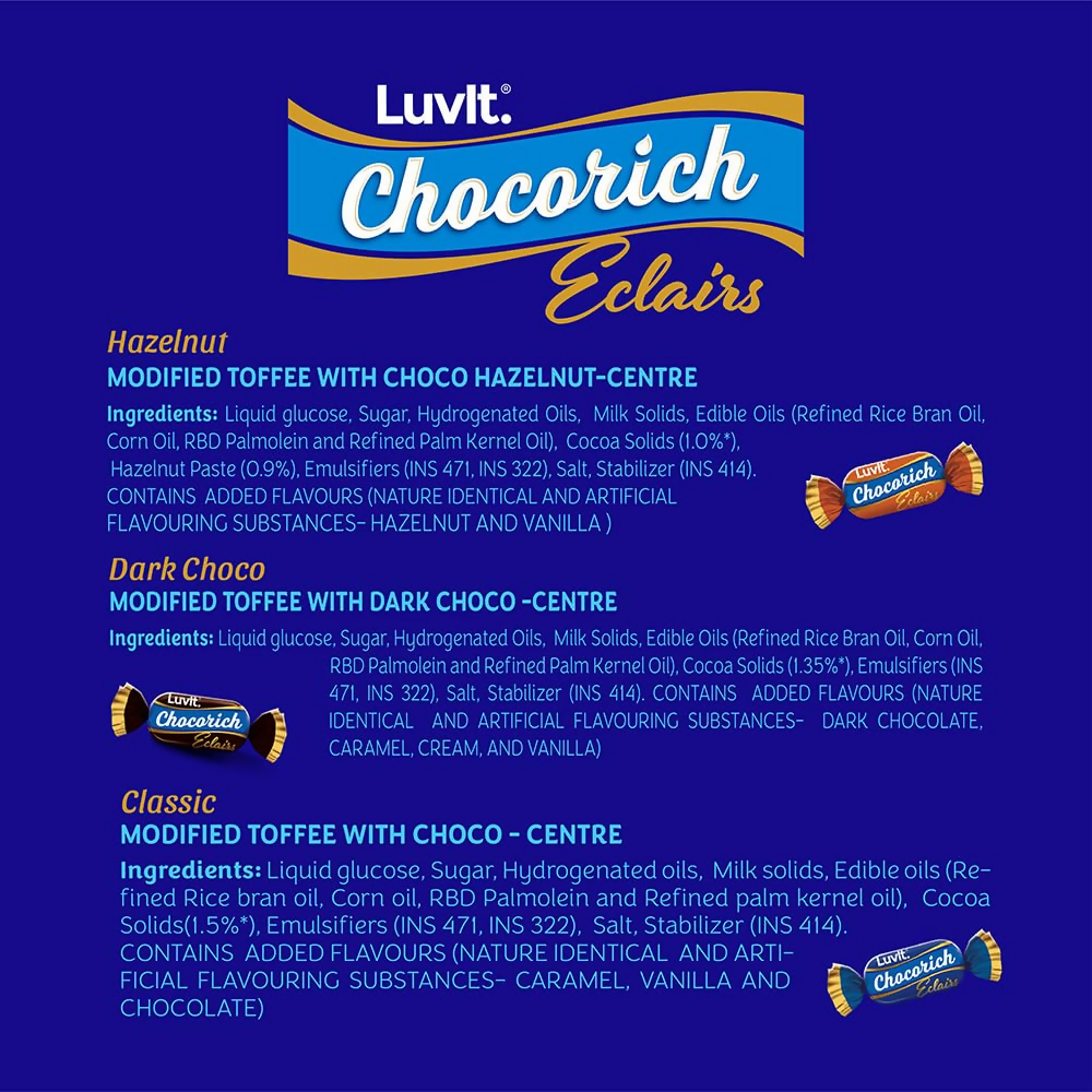 LuvIt. Chocorich Assorted Eclairs Chocolate Birthday Pack - Hazelnut, Dark Choco & Classic | Grocsy