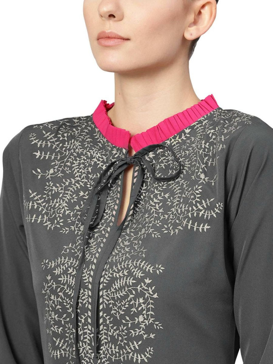 Ahalyaa Grey Crepe Printed Kurta Palazzo Set With Dupatta | Grocsy