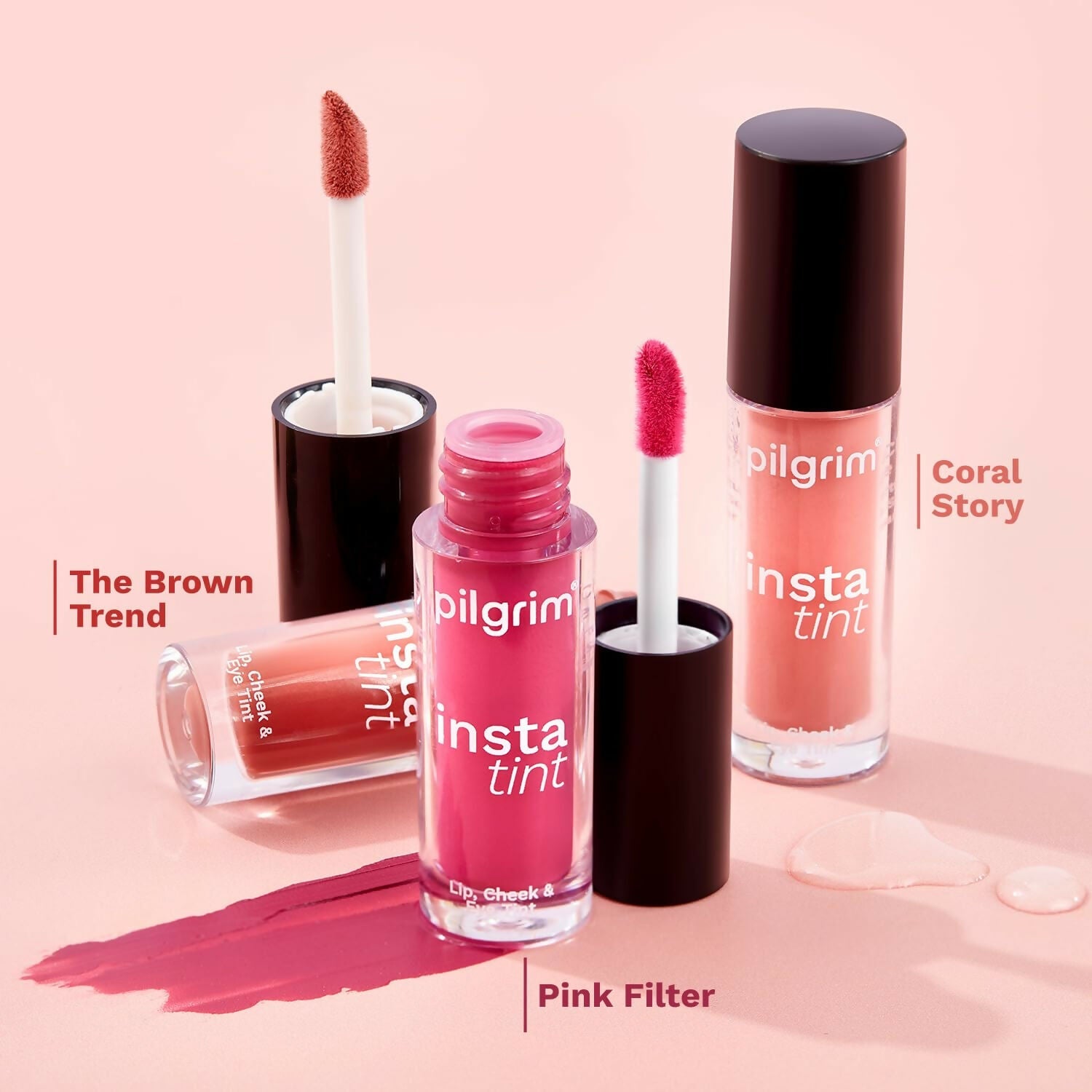 Pilgrim 3 In 1 Lip, Cheek And Eye Tint With Goodness Of Spanish - Pink Filter - 01 | Grocsy