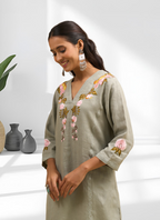 Joban Fashion Pista Green Linen Embroidered Readymade Cord Set | Grocsy