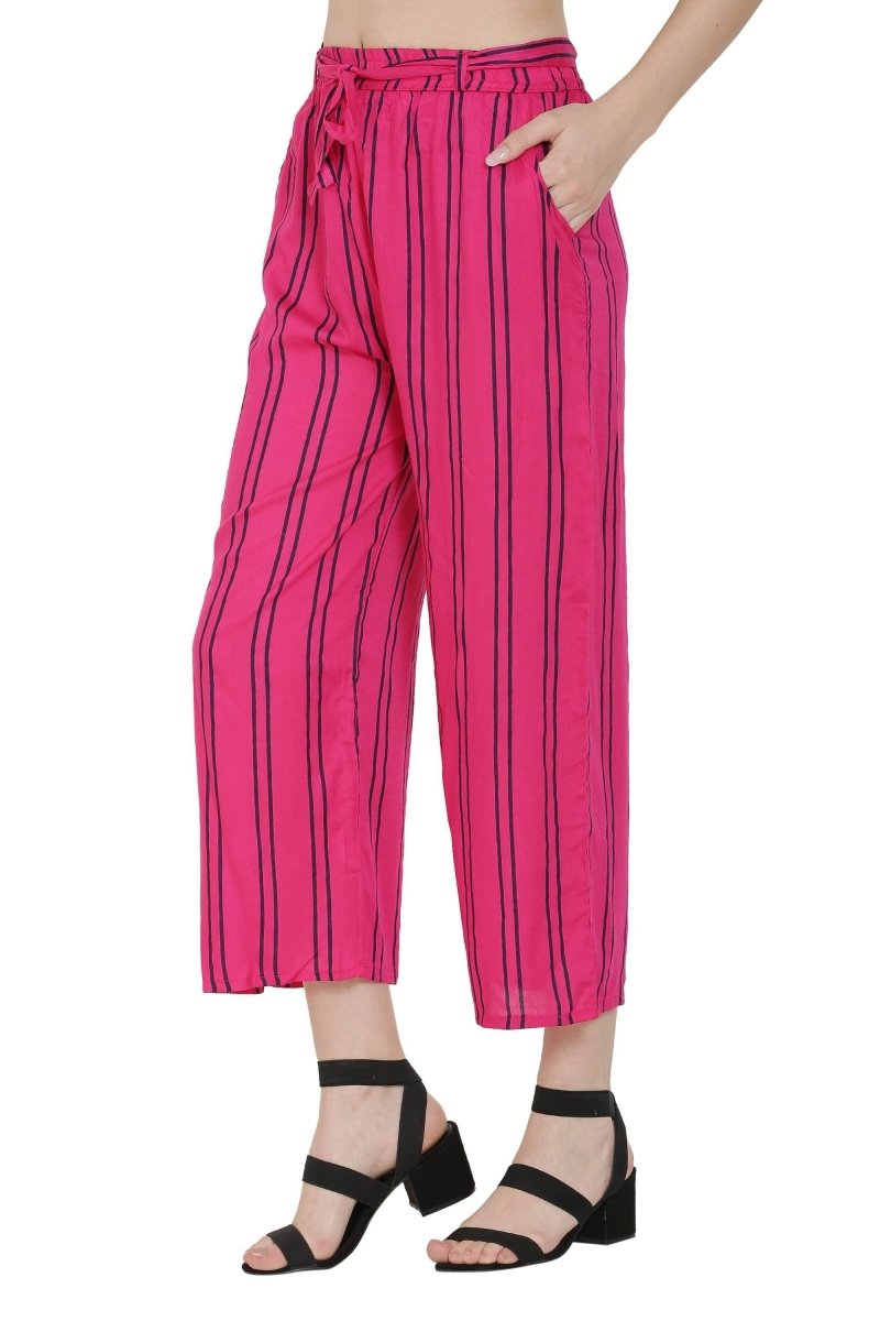 Asmaani Pink Color Rayon Fabric Stripped Palazzo | Grocsy