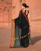 Joban Fashion Women Black & Pink Trendy Cotton Saree | Grocsy