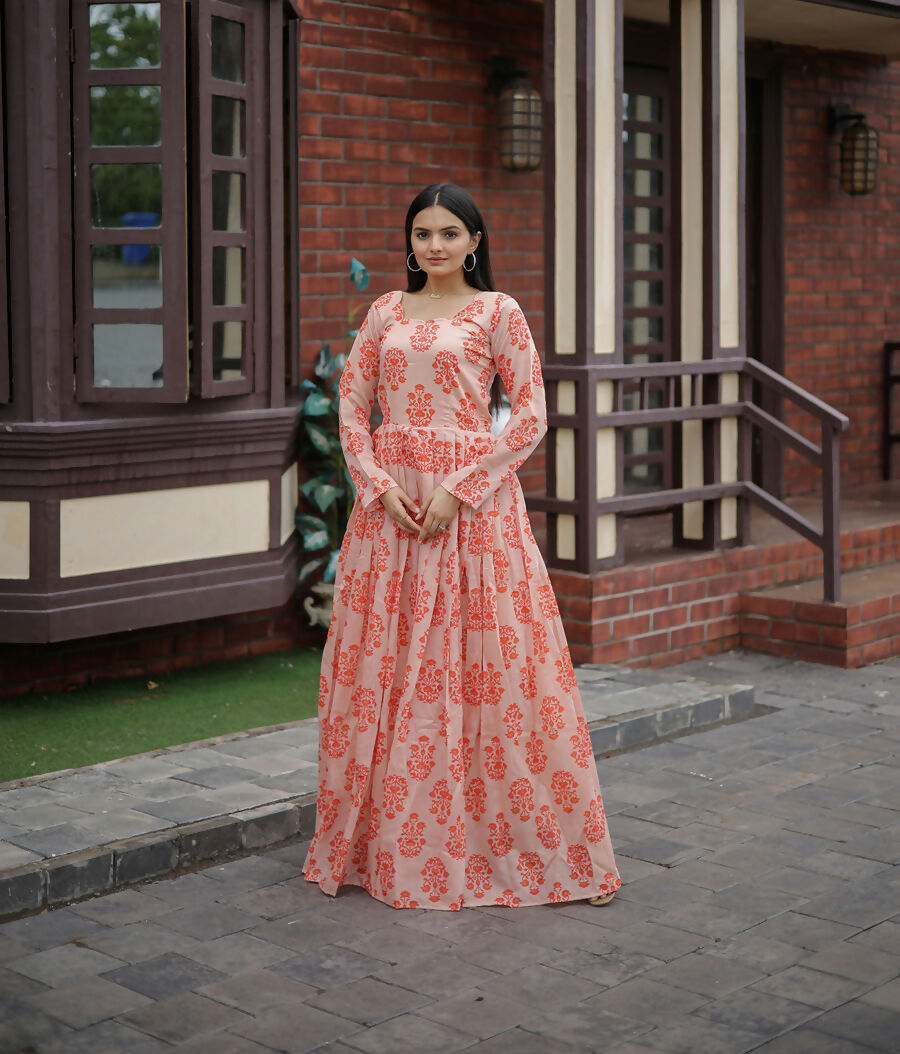 Aayaa Pure Chanderi Gown With Heavy Digital Print - Multi Color | Grocsy