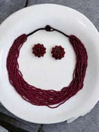 Inhanns Vibrant Handmade 20 Layers Beaded Necklace With Matching Earrings - Wine | Grocsy