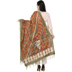 A R Silk Modal Kalamkari Printed Fancy Green Dupatta | Grocsy
