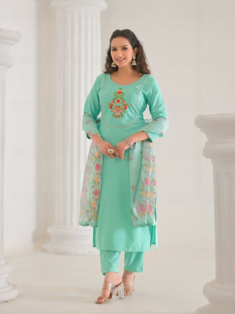 Ethnic Festive Wear Reyon Slub Tile Stitched Suit With Dupatta - Tanisha | Grocsy