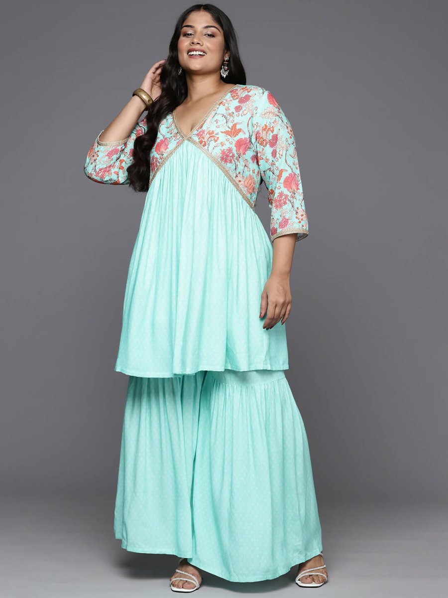Ahalyaa Women's Traditional Wear Co-ords - Firozi | Grocsy