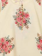 Ahalyaa Beige Crepe Floral Printed Kids Kurta Palazzo Set With Dupatta For Girls | Grocsy