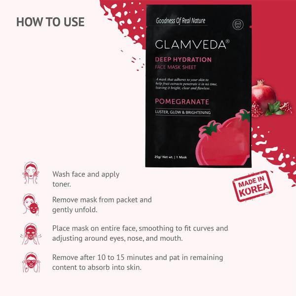 Glamveda Pomegranate Sheet Mask- Brightening & Radiance | Grocsy