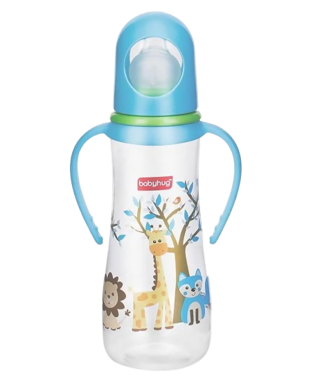 Babyhug Bubble Anti-Colic Sterilizable Feeding Bottle With Handles Blue White | Grocsy