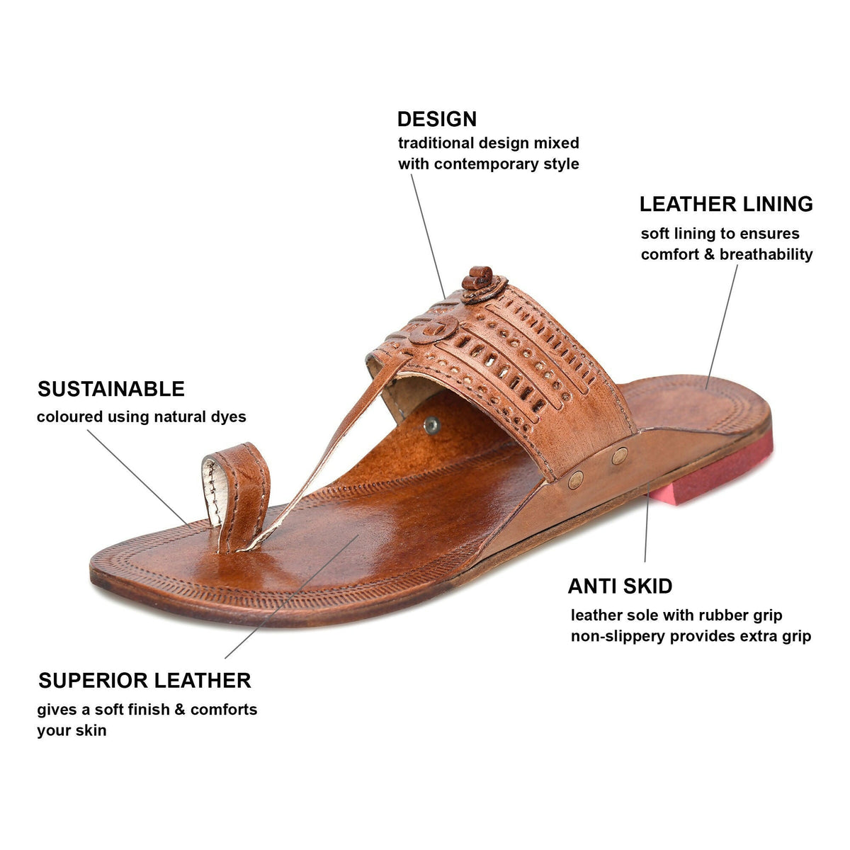 Stepsoft Men'S Leather Kolhapuri Chappals – Handcrafted Ethnic Flats (Brown) | Grocsy