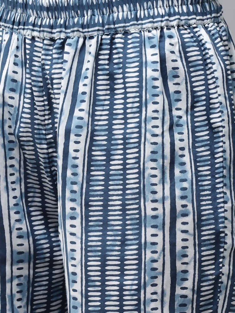 Yufta Women Blue & White Printed Pure Cotton Kurta with Trouser & Dupatta | Grocsy