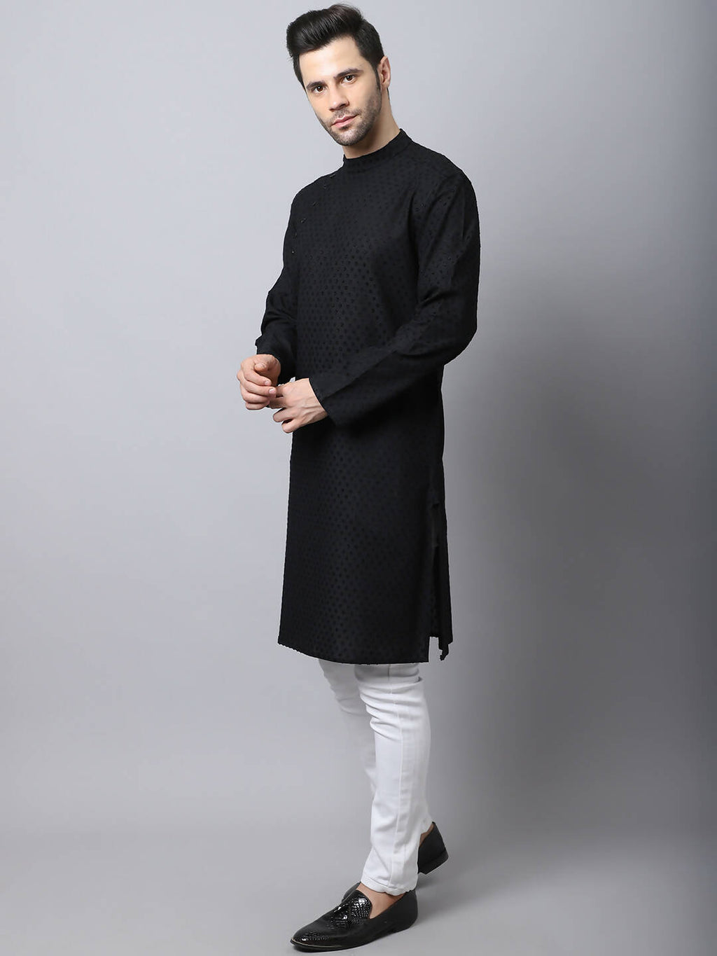 Even Apparels Black Pure Cotton Men's Kurta With Side Placket (MMS446) | Grocsy