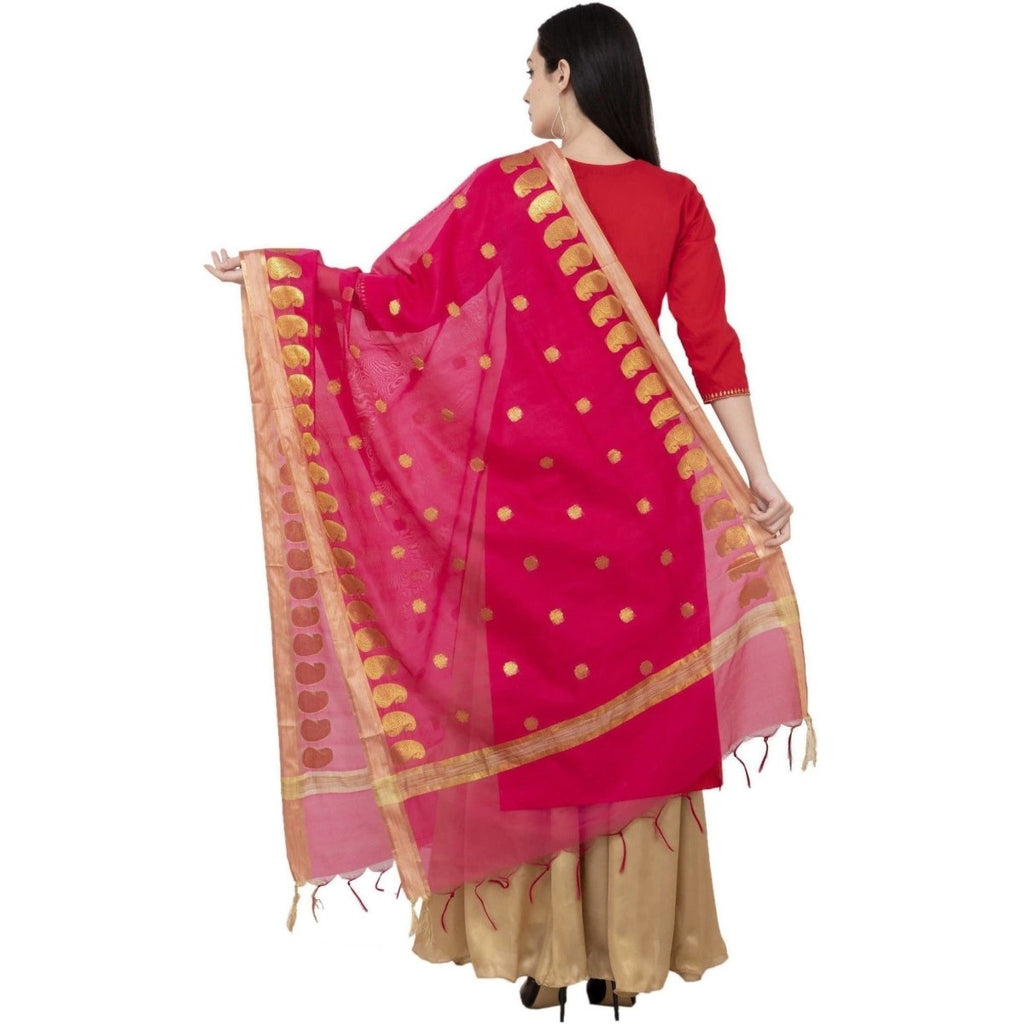A R Silk VNS Ambi Booti Fancy Dupatta Color Rani Dupatta or Chunni | Grocsy