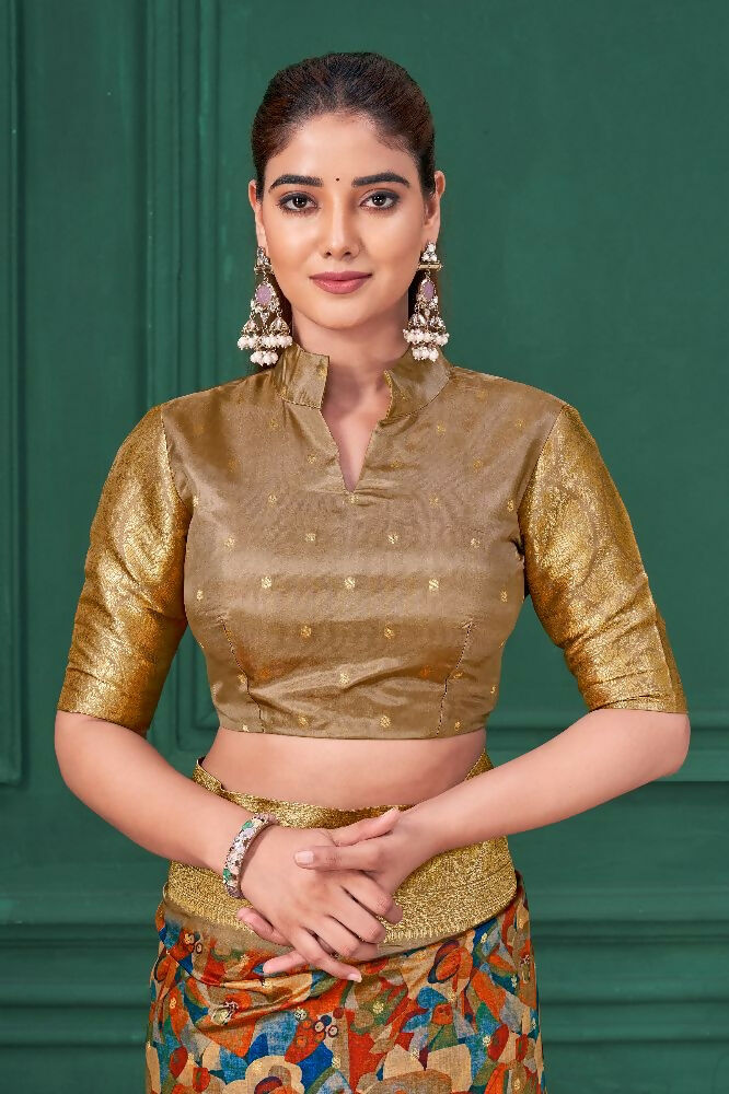 Chiku Tussar Silk Jacquard Abstract Digital Print Saree with Unstitched Blouse - Mohira | Grocsy