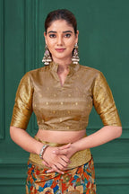 Chiku Tussar Silk Jacquard Abstract Digital Print Saree with Unstitched Blouse - Mohira | Grocsy