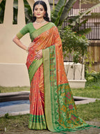 Shree Shyam Fashion Pochampalli Silk Orange Saree | Grocsy