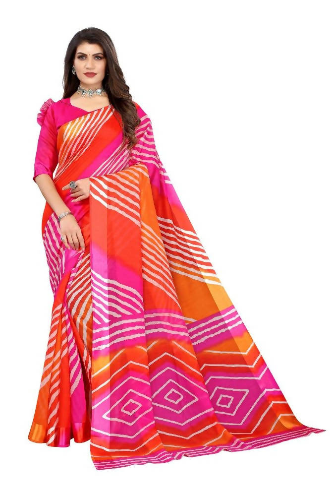 Vamika Pink and Orange Linen Satin Border Saree | Grocsy