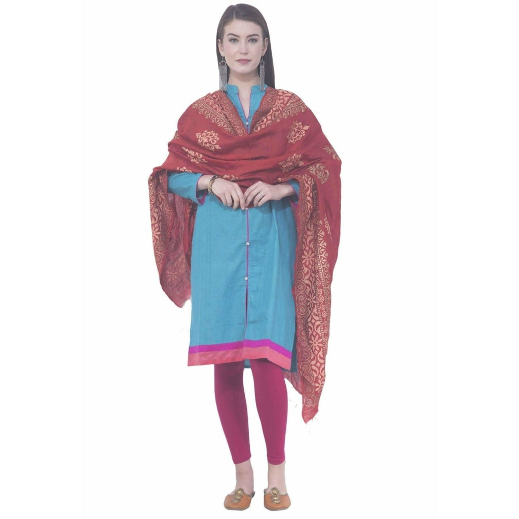 A R Silk Mehroon Color Chanderi gold print Chanderi cotton Dupattas & Chunnis | Grocsy