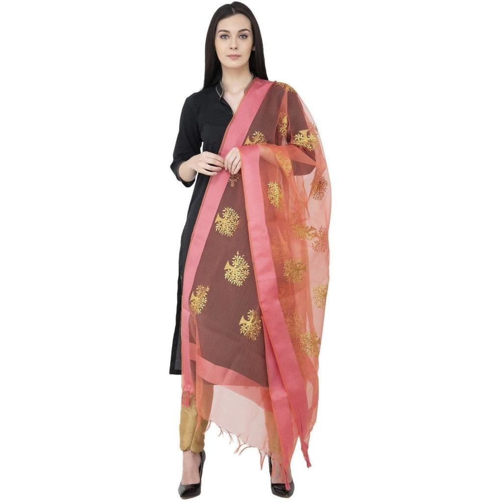 A R Silk Tissue Zari Emb. Golden Zari Emb. Color Rani Dupatta or Chunni | Grocsy
