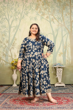 Jyoti Fashion Women's Navy Blue Rayon Floral Print with Sequins Designer Anarkali Set | Grocsy